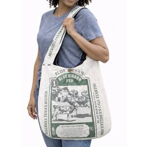 Blue Ribbon Flour Sack Purse Bag Cotton Tote Vintage Look Feed Sack Cross Body